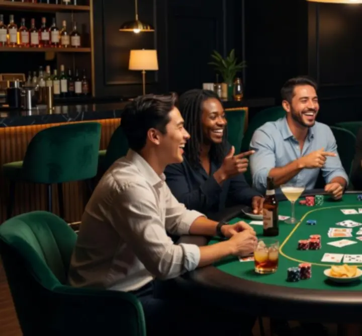 Grupa przyjaciół podczas nocnej gry w pokera w WIN-STRUCT Michał Rejtan