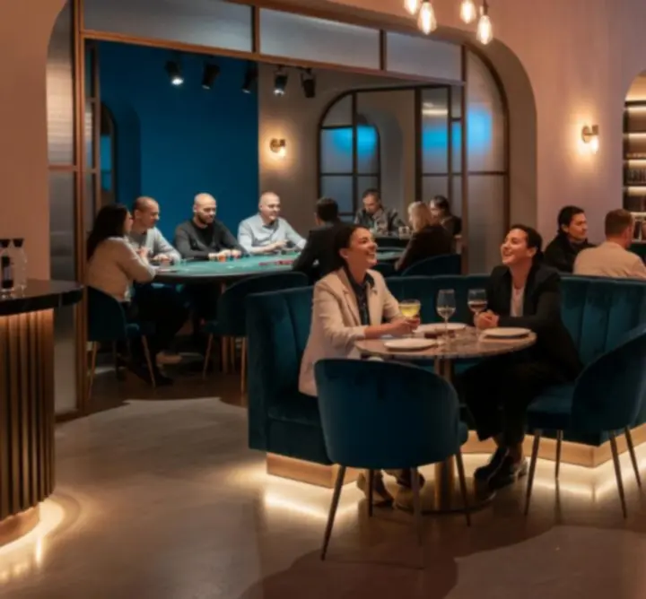 Wnętrze WIN-STRUCT Michał Rejtan z nowoczesnym oświetleniem i strefą barową