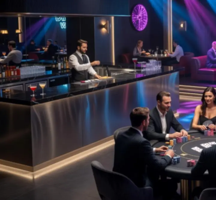 Stylowy Poker Lounge w WIN-STRUCT Michał Rejtan z graczami przy stołach