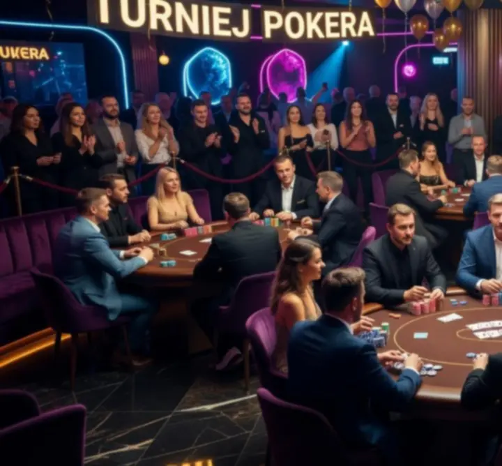 Tematyczne wydarzenie pokerowe z graczami i neonowym oświetleniem